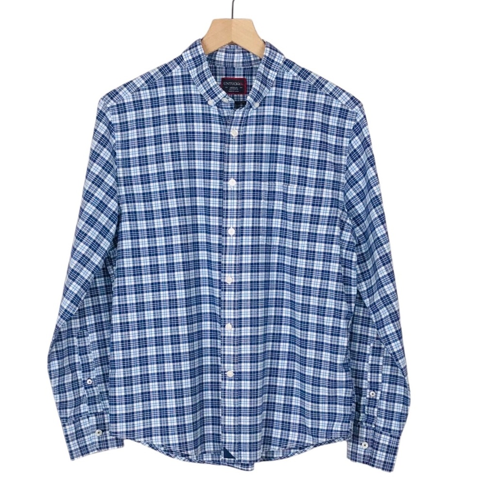 Untuckit Button Down Shirt Long Sleeve Plaid Blue